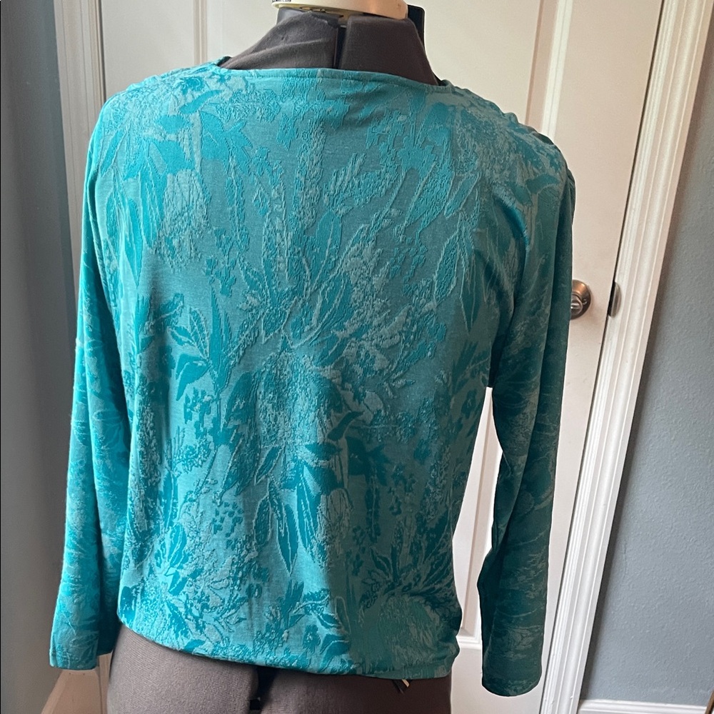 Chico's Teal V-Neck Tie-Front Floral Top - Picture 3 of 6